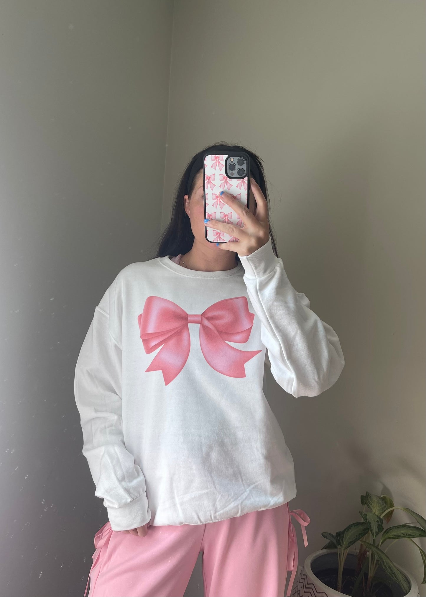 pink bow crewneck sweatshirt