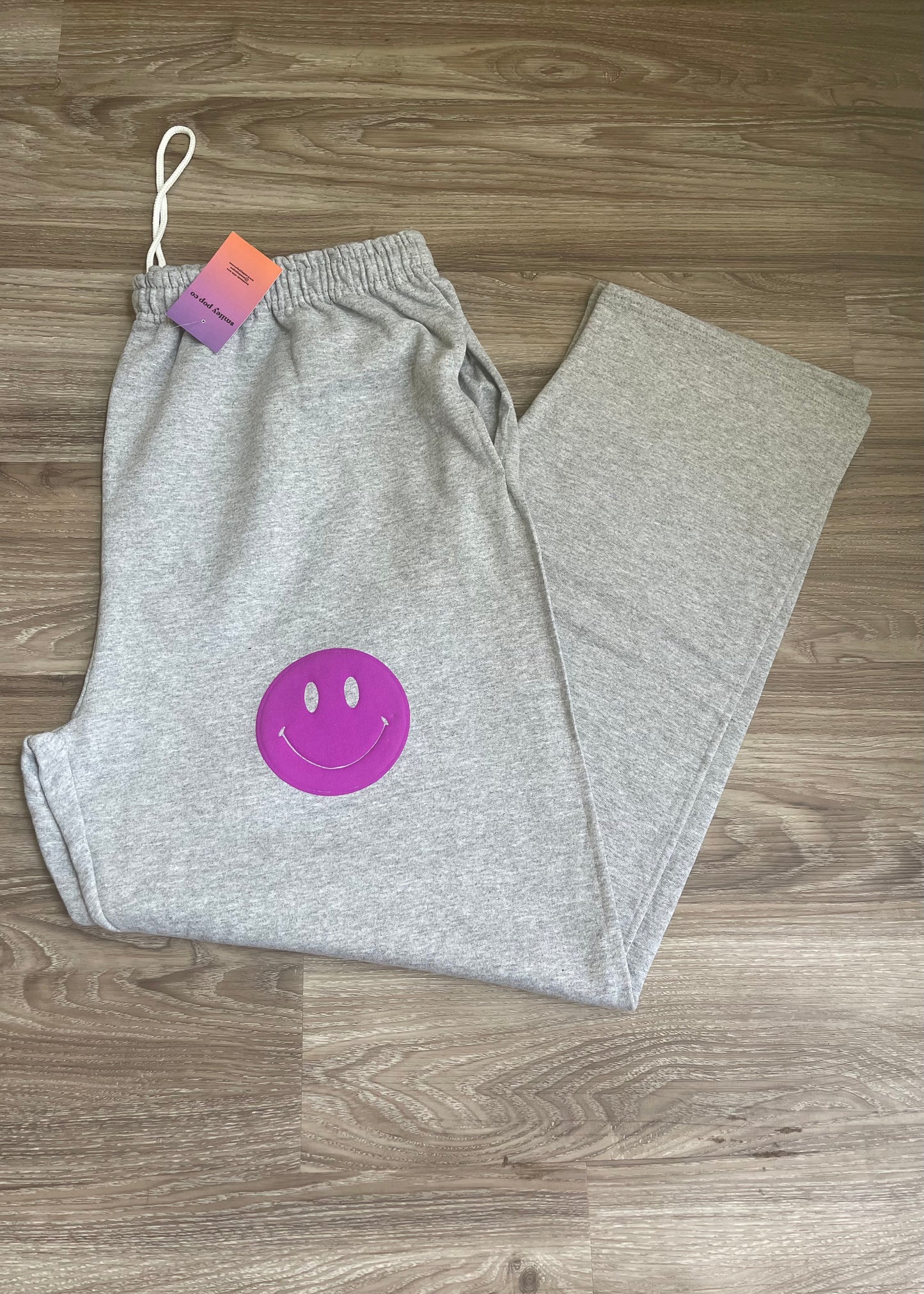 grey + purple open bottom sweatpants