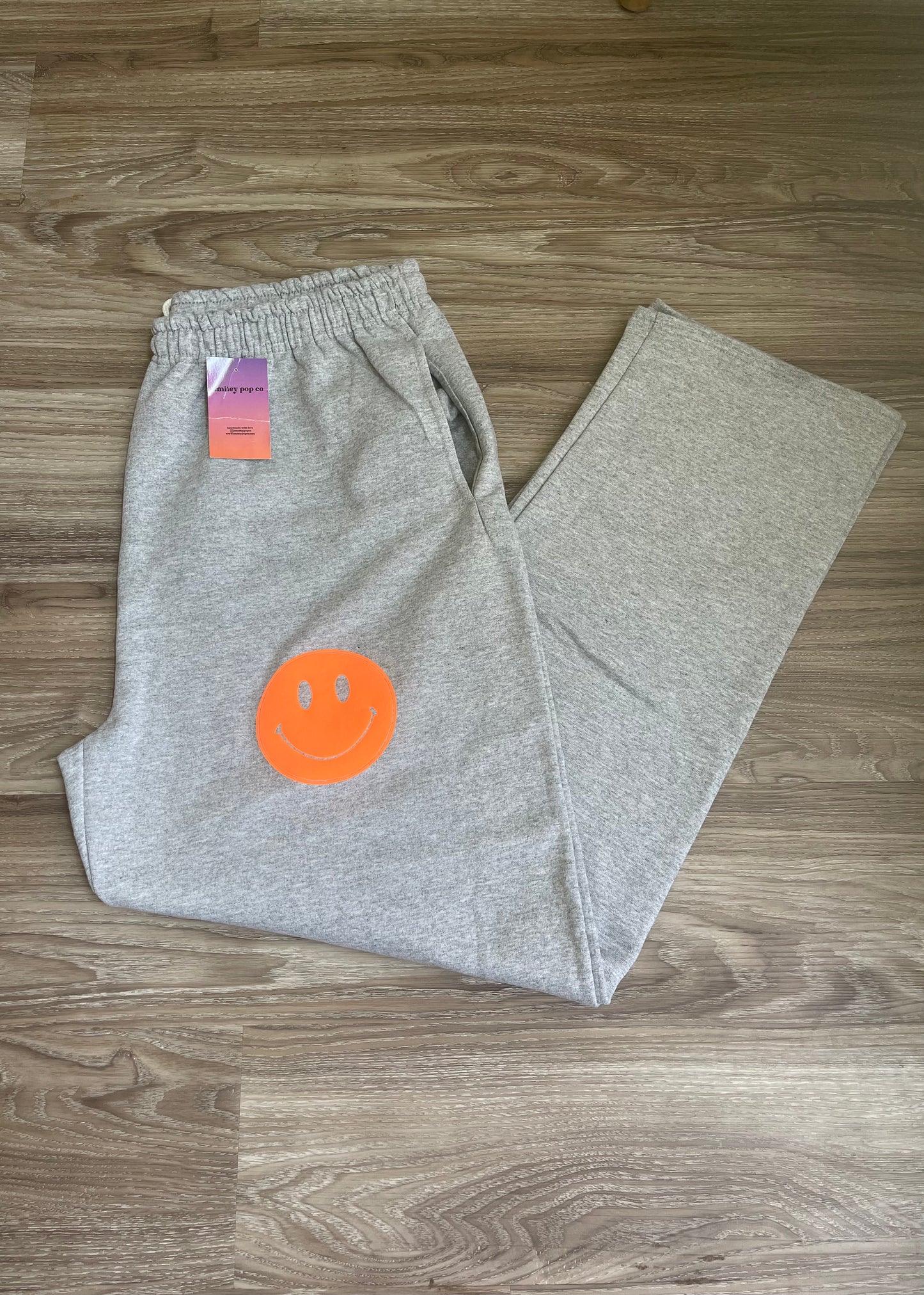 grey + orange open bottom sweatpants